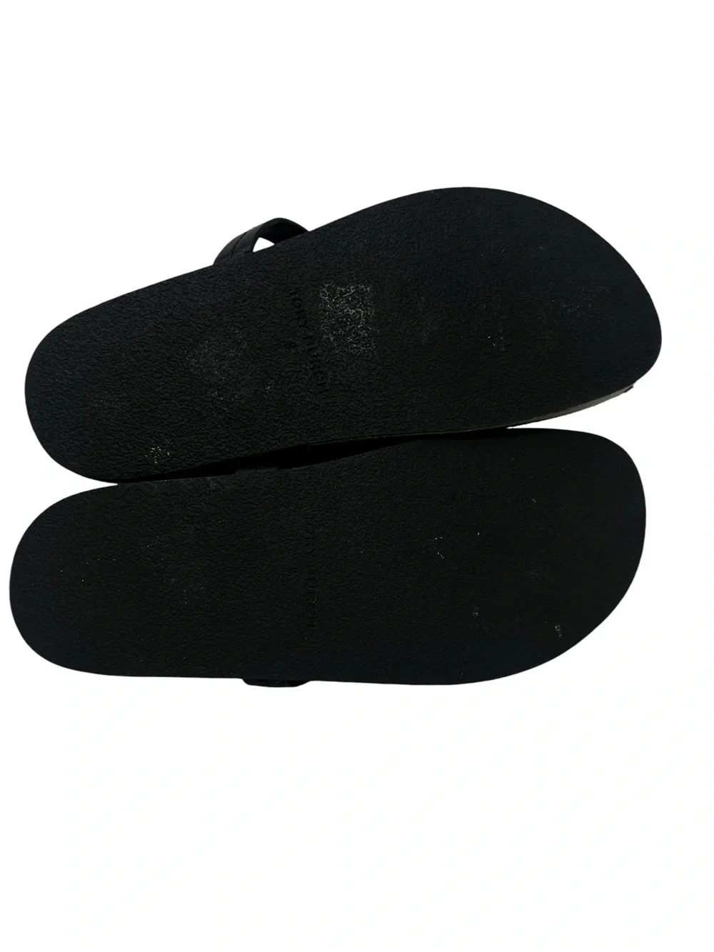 Tory Burch Black Furry Logo Thong Sandals
